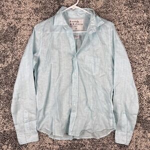 Frank & Eileen Barry Linen Long Sleeve Button Up Shirt Womens Small Blue‎ READ
